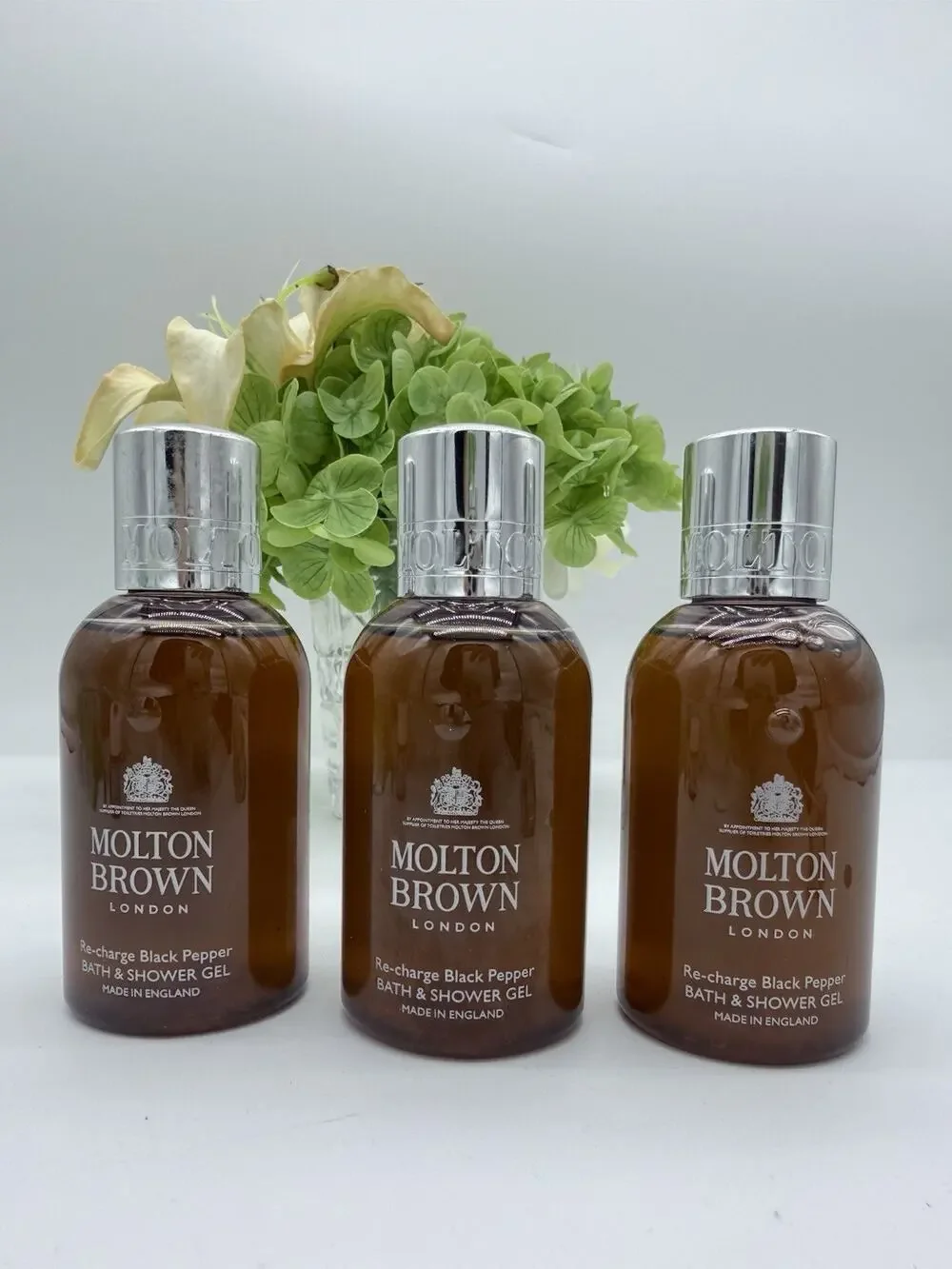 Set of 3 Molton Brown Re-charge Black Pepper Bath & Shower Gel 3.3oz /100ml Each